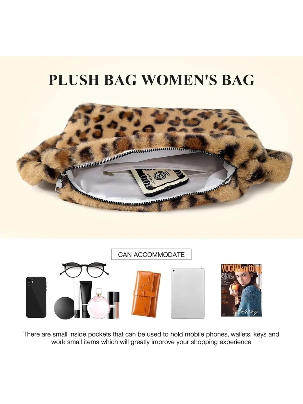 Leopard Print Faux Fur Shoulder Bag - Brown